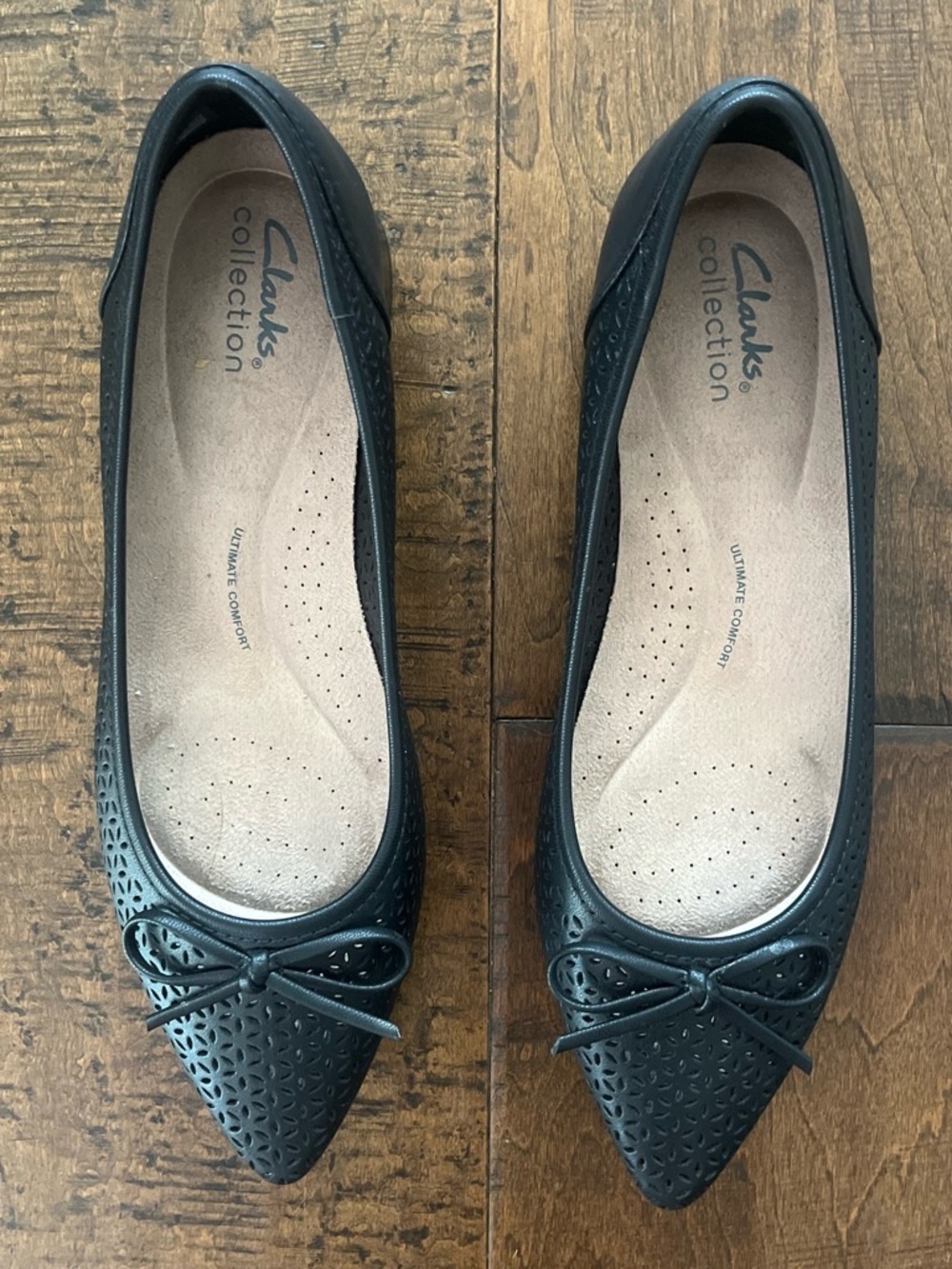 Clarks Collection Natalyn Step black leather pointed toe ballet flats Sz. 8.5